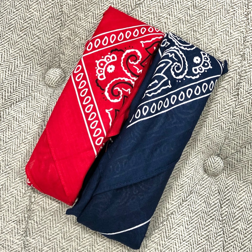 Set of 2 Bandanas (Red Paisley & Blue Paisley) - Brand New - 21 x 21 inches